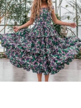 JESSAKAE Green Floral Ruffle Midi Dress